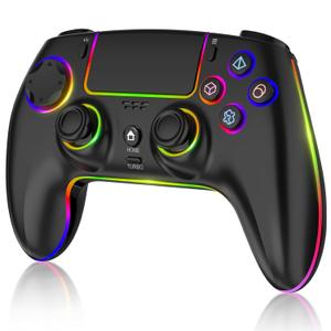 Wireless Pro Controller For PS-5/PC/MAC/iOS/Android/Steam Deck, Gamepad with 7 Variable Color RGB Lights/Hall Effect Joystick/Dual Vibration/Turbo/Programmable/Headset Jack/Touchpad/1500 MAH Battery (Black)