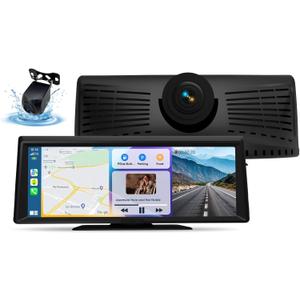 Wireless Portable CarPlay Screen8.1" Portable Touchscreen Car Stereo with 2K Dash Cam/Carplay & Android Auto1080P Backup Camera GPS Navigation Voice Control Loop Recording Mirror Link (Black)