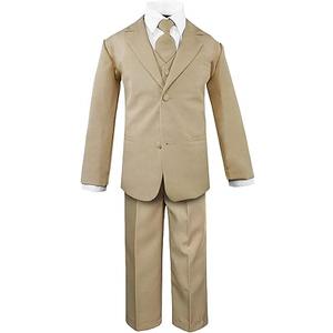 Toddler Boys' 5 Piece Classic Fit No Tail Formal Khaki Dress Suit Set with Tie and Vest
 6 Y