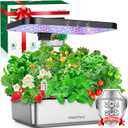Hydroponics Growing System Indoor Garden - Herb Garden with Grow Light, 15 Pods Stainless Steel Indoor Garden Kit, Auto Timer, Gardening Gift for All Ages (Sliver)