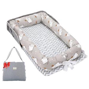 Baby Lounger for Newborns & Infants 024 Months, 100% Cotton Breathable Infant Support Cushion with Adjustable Size, Portable Baby Nest for Home and Travel, Baby Shower Gift (Elephant Grey)