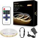 White Cob LED Strip Lights with Remote, Warm Lighting, Rope Lights Indoor, Cuttable Led Light Strips for Mirrors, Shelves, Cabinets, Living Room, Bedroom, 16.4ft 3000K Dimmable