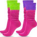 JenPen 2 Pairs Neon Slouch Socks for Women 80s 90s Scrunch Socks Soft Extra Long Size 9 to 10
