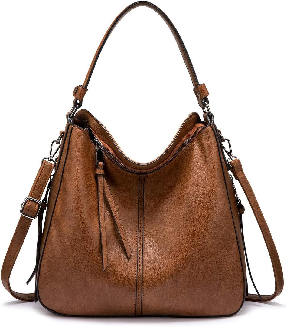 Realer Hobo Crossbody Bags for Women Designer Faux Leather Hobo Handbags Retro Large Size Shoulder Bag Bucket Purse (Large-15.2 Inch, Abrown-gun Black Hardware15.2")