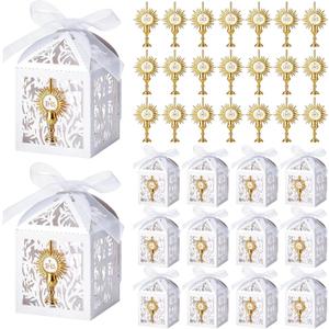 Lewtemi 25 Sets First Communion Favors Baptism Favors Boxes Include Alloy Chalice Charms and White Pearl Paper Favor Boxes for First Communion Baby Showers Church Religious Celebrations Decor Supply