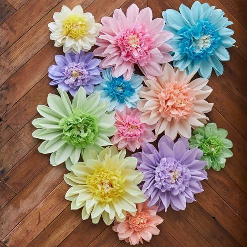 OBBOLO Pastel Paper Flowers, 12 Pcs Paper Flowers Decorations for Pastel Party Decor, 6 Inch, 12 Inch Crepe Paper Flower for Wedding, Party, Baby, Bridal Shower, Nursery Wall Decor, Bulletin Board