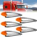 5pcs Amber Torpedo Cab Marker Lights Chrome 17 LED Truck Roof Top Clearance Running Lights Assembly Super Bright Compatible with Peterbilt Kenworth Freightliner Trucks Waterproof