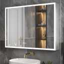 ExBrite 40"x30" Lighted Medicine Cabinet, Recessed/Surface LED Mirror Cabinet with Clock & Temp Display, Defog, Stepless Dimming, 3-Color Temp, Built-in Dual 1800W Power Outlets & 6000K Sensor Light