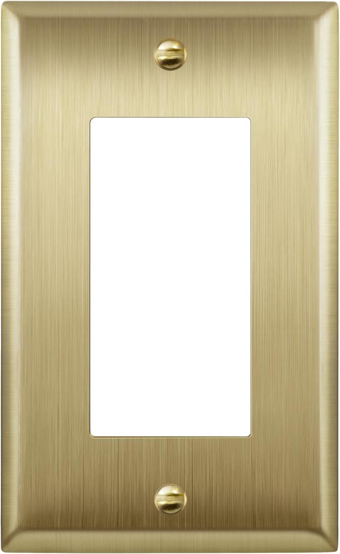 ENERLITES Decorator Switch or Outlet Metal Wall Plate, Stainless Steel Outlet Cover, Corrosion Resistant, Size 1-Gang 4.50" x 2.76", Stainless Steel 201, 7731-BB, Brushed Brass, Gold