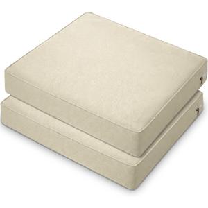 DoubleFill 2 Pcs Outdoor Ottoman Cushion 23"x19"x3" Waterproof Fade Resistant Outdoor Footstools Cushion Removable Patio Ottoman Cushions with Adjustable Fixing Strap for Stool (Beige)