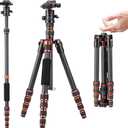 K&F Concept 60 inch Carbon Fiber Camera Tripod,Super Lightweight Compact Travel Tripod with 360 Degree Ball Head,Quick Release Plate,Detachable Monopod 8KG Load Capacity for SLR DSLR C225C0 (BA225)