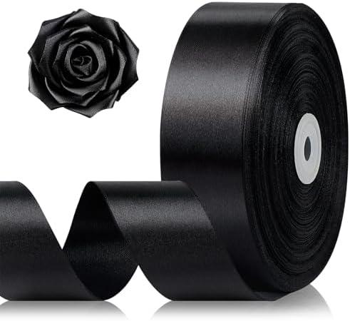 1-1/2 Inch 100 Yards Black Satin Ribbon, Solid Fabric Ribbon Roll for Flower Bouquet, Gift Wrapping, Roses Making, Handmade Crafts