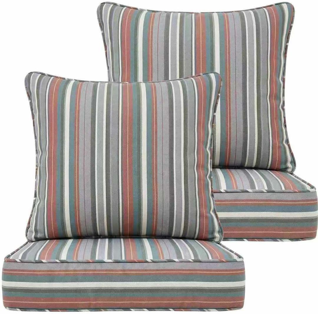 Outdoor Deep Seat Cushions 24x24x5 Inch, Waterproof Patio Chair Cushions, 2 Sets (4 Pcs: 2 Seat + 2 Back), Fade Resistant with Ties and Zipper for Garden1