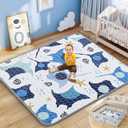 omzer Baby Play Mat 71x59 Inch Thick & Soft Cushioned Playmat for Playpen | Non-toxic Fabric, Non-Slip Silicone Backing, Machine Washable, Fresh & Cute Ocean Designs, Mat for Infants, Babies, Toddlers