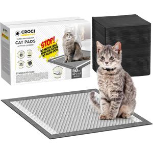CROCI Cat Pads 16.9 x 11.4 in, Litter Pads for Tidy Cats Breeze Litter System, Pet Pads for Cats Super Absorbent up to 15 Cups, Cat Pads for Breeze System Leak-Proof, Charcoal (50 Counts)