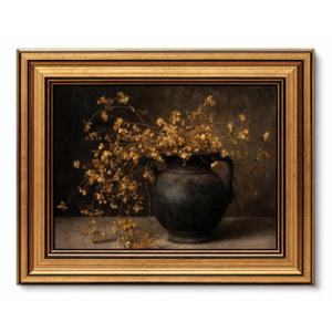 Vintage Gold Framed Floral Wall Art Rustic Dark Moody Flower Painting Picture Wall Decor Farmhouse Still Life Botanical Poster Print Artwork for Living Room Kitchen Bedroom Bathroom Home Decoration