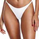 Zmart Women Thong Bikini Bottoms G String Sexy Low Waist Swimsuit Bottom Brazilian Cheeky Bathing Suit Bottoms (White), L