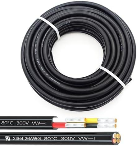 26AWG UL2464 Power Cable Stranded Electrical Wire Flexible LED Red & Black & Yellow & White 4 Conductors 25ft