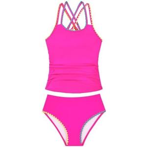 Century Star Girls Tankini Swimsuit with Contrast Trim & Cross Back Straps, Two Piece Bathing Suit UPF 50+ for Teens XL
