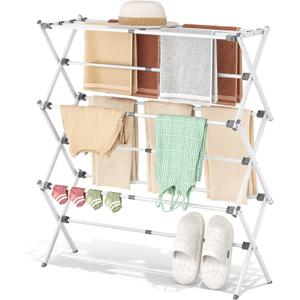 APEXCHASER Drying Rack Clothing - 3 Tier Metal Clothes Drying Rack Collapsible, Laundry Drying Rack Expandable, Small Clothe Airer for Baby Clothes Towel Bib Sock Indoor Outdoor Use(White), 35"l X 11.8"d X 37.6"h