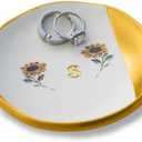 DHXLLTC Sunflower Gold-Edged Ring Holder Dish, Personalized Jewelry Dish, Engagement Trinket Dish, Ring Tray for Jewelry, Gifts for Bride to Be, Bridesmaids, Mother's Day,Set of 4