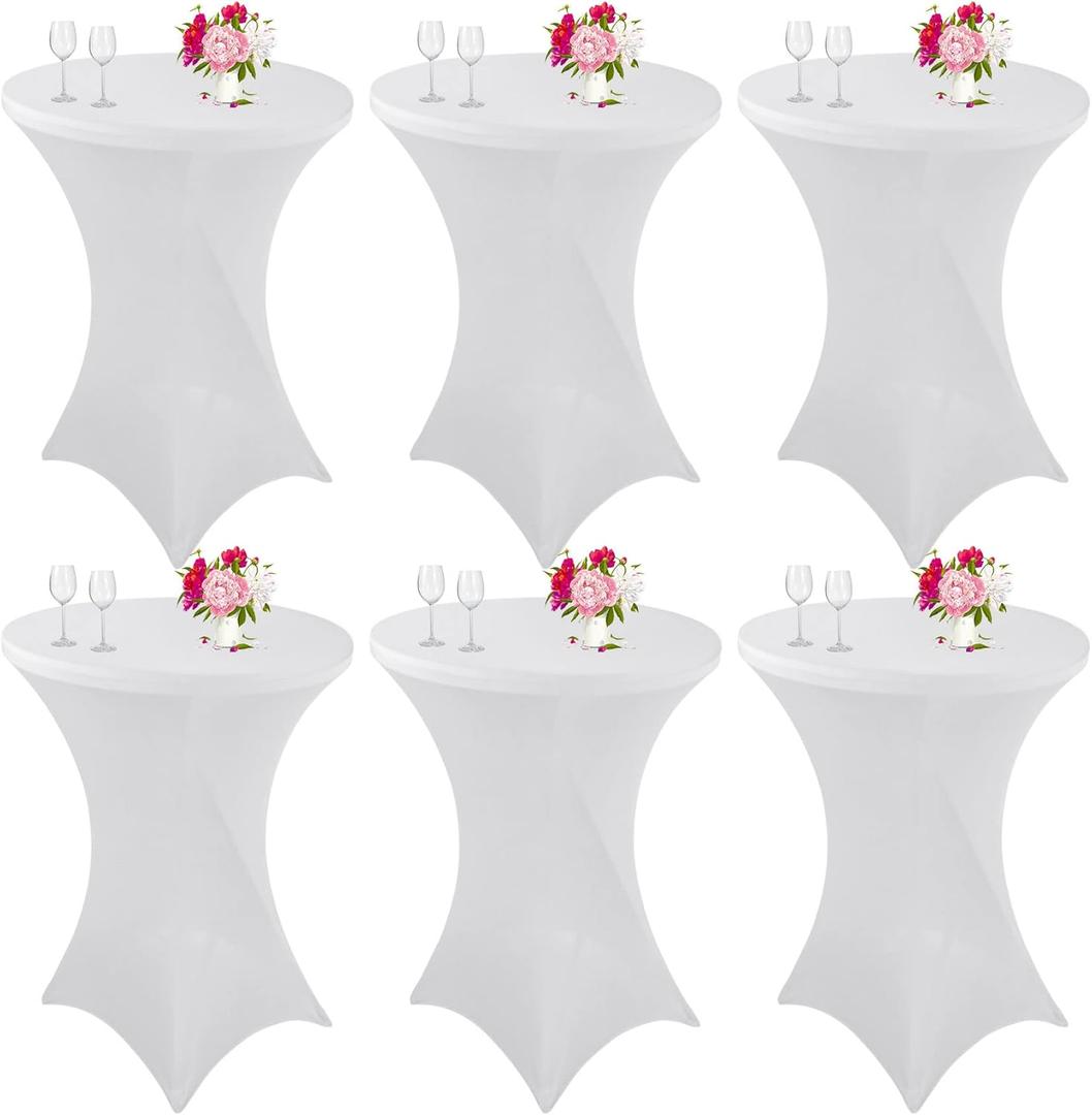 6 Pack Cocktail Spandex Tablecloth 32"x43" White Stretch Square Corners Cocktail Table Cover Fitted High Top Round Table for Bar Wedding Birthday Party Banquet