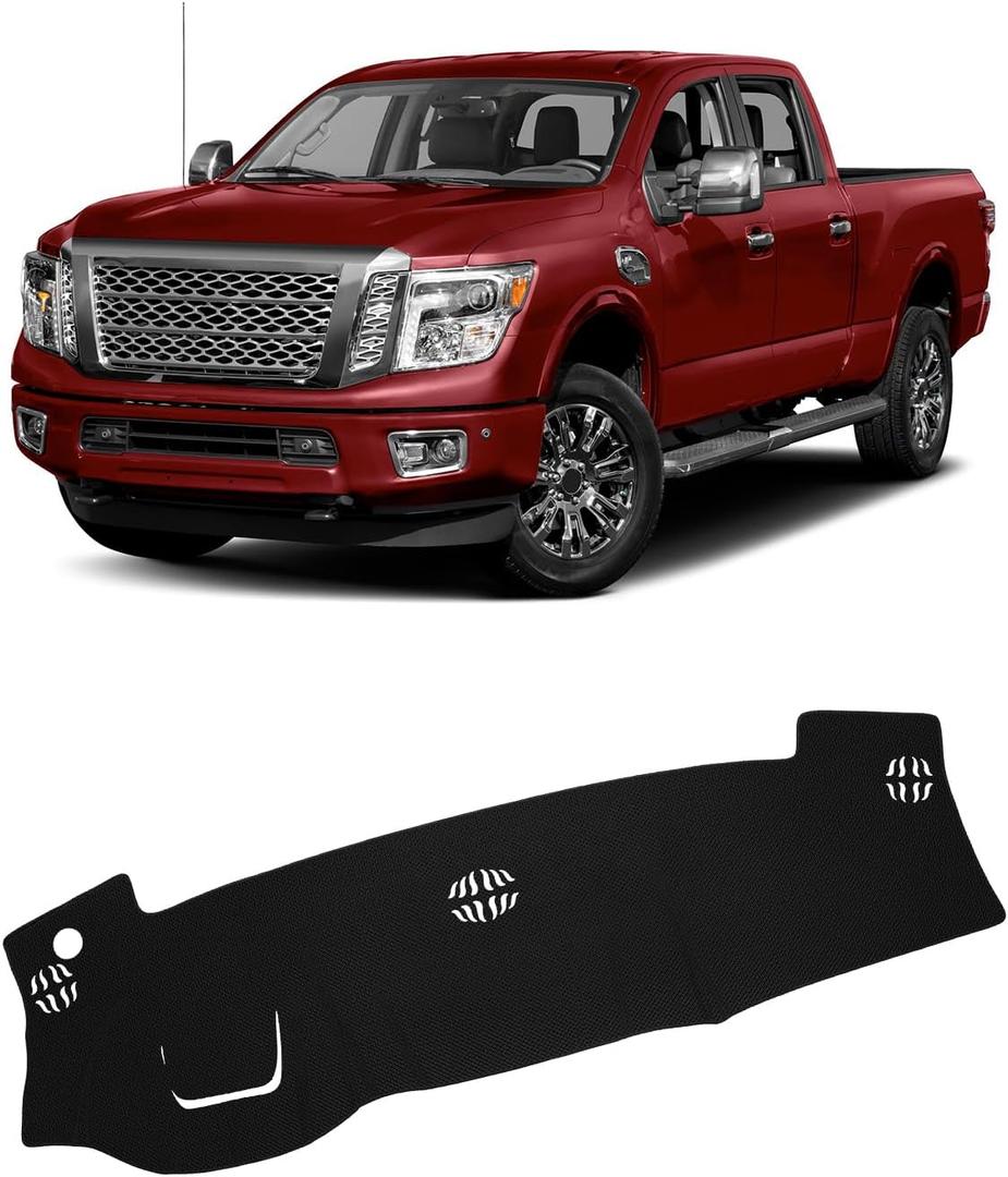 FIILINES Dash Cover for Nissan Titan for 2016-2024, Dashboard Mat Cover Titan Accessories Sunshade Nonslip Mesh Protector No Glare Black