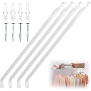 4 Packs 12 Inch Wire Shelf Brackets, Metal Support Brackets for Wire Shelving, Closet Shelf Brackets with Anchors and Screws for Wardrobe and Wall Bracket Installation