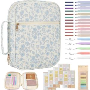 Bible Cover Case for Women Large Bible Cover Bag Bible Study Supplies Accessories Handle Quilted Bible Carrying Case for Girls Christian Gifts for Women