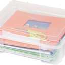 IRIS USA Fits 12" x 12" Paper, Thick Portable Plastic Scrapbook Project Case with Built-in Handle for Art and Craft Supplies, Yarn, File, Paper, Office Documents, Toys, Rounded Corner, Clear