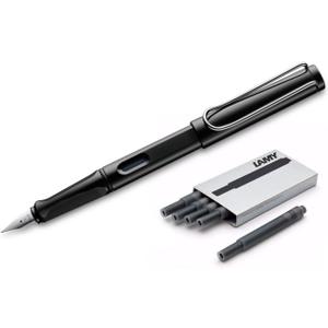 LAMY Safari Fountain Pen (19M) Black & 5 Black Ink Cartridges (LT10BK, L19BKM)