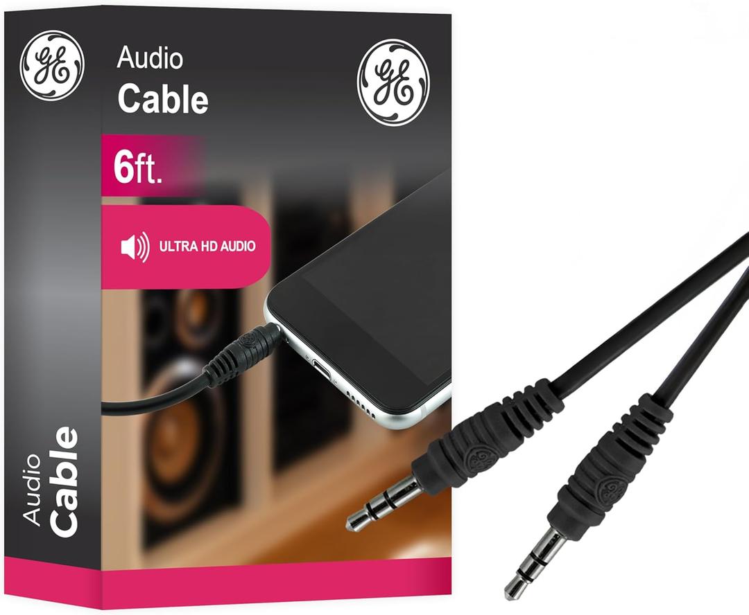 GE 3.5mm Auxiliary Audio Cable 6ft, Black, 33572 (1 Pack)