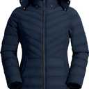 Pioneer Camp Women's Winter Coats Warm Thicken Long Puffer Jacket Waterproof Quilted Parka with Removable Faux Fur Hood (Medium, Navy Blue)