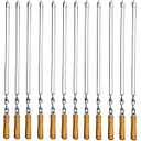 Amestar 12 Pack Kabob Skewers BBQ Barbecue Skewers Stainless Steel Sticks 23.5 Inch Heavy Duty Large Wide Reusable with Nonslip Wooden Handle Ideal for Shish Kebab Chicken Shrimp and Vegetables