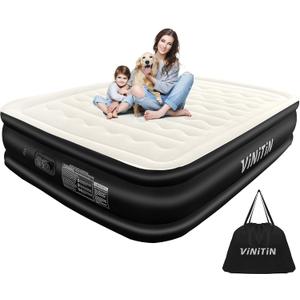 Air Mattress Queen with Built in Pump, 18" Elevated Inflatable Blow Up Mattress with Self-Inflation/Deflation, Soft Flocked Top Air Bed for Guest, Home,Camping, 80x60x18in, Max 660lb, Black