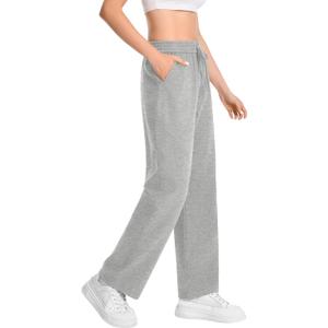 Auriviz Widen Waistband Sweat Pants for Women Exposed Pockets Lounge Sweatpants Straight Leg Pants 29 Inseam (Gray, S)