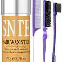 Slick Back Hair Brush (Purple), Hair Wax Stick Set, Taming Flyaways for Sleek Ponytail & Bun Styling, Hair Accessories for Teen Girls, Kids, and Women