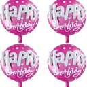 Large Pink Round Happy Birthday Balloons - 31 Inch Mylar Balloons For Princess Girl Birthday Baby Shower