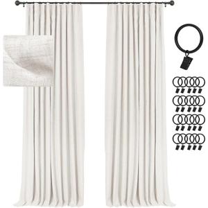 INOVADAY 100% Blackout Curtains for Bedroom, Black Out Curtains 84 Inch Long, Clip Rings Linen Blackout Drapes, Thermal Insulated Room Darkening for Living Room, 2 Panels - Beige,W50xL84 (50"W x 84"L (Pack of 2))