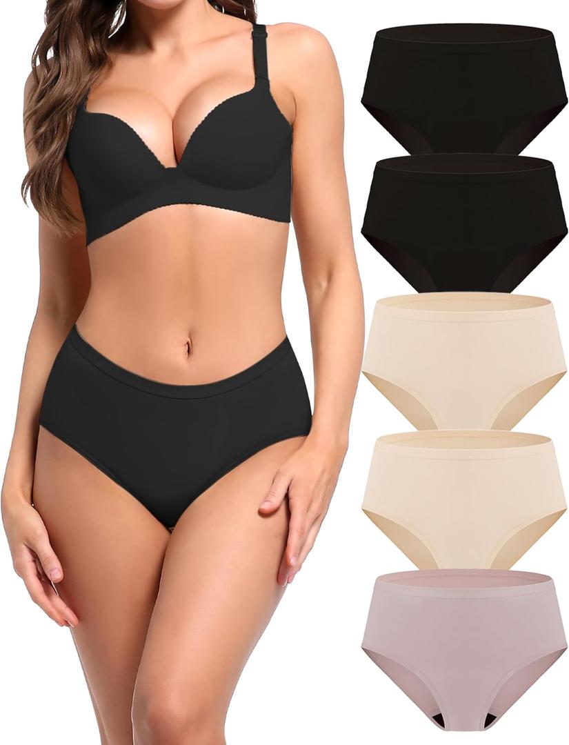 AIRCUTE Washable Adult Urine Incontinence Underwear for Women Leak Proof Absorbent Bladder Protective Panties (Large, 5 Pack) (2 Black, 2 Beige, Dusk)