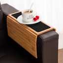 GEHE Couch Arm Tray Table, Flexible/Foldable Sofa Armrest Tray, Couch Armrest Table Cup Holder Great for Drinks Snacks Remote Control, Portable Side Table and Anti-Slip Bottom (16.5" x 13.3" x 0.4", Natural Bamboo)