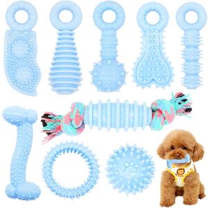 Puppy Toys, 9 Pack Dog Chew Toys for Puppy, Cute Blue Small Dog Toys, Teething Toys for Puppies, Soft Durable Interactive Chew Toy for Small Dogs