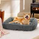 Bedsure ComfyFleece Cute Dog Bed for Large Dogs - Washable Furry Puppy Beds, Rectangle Orthopedic Corduroy Fleece Pet Beds with Removable Zipper Cover, 36x27x8inches, Warm Grey