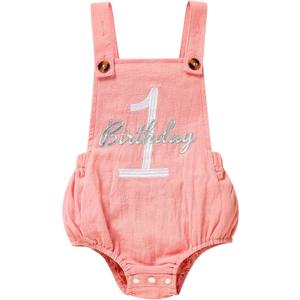 Baby Boys Girls 1st Birthday Romper Baby First Birthday Outfit Boy Solid Color Jumpsuit Cake Smash Outfit (Pink), 12-18 Months