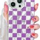Compatible with iPhone 16 Pro Case Shiny Silver Checkerboard Checkered Pattern, Cute Trendy Soft Slim TPU Shockproof Protective Designed for Women Girls Aesthetic Glitter (Purple)