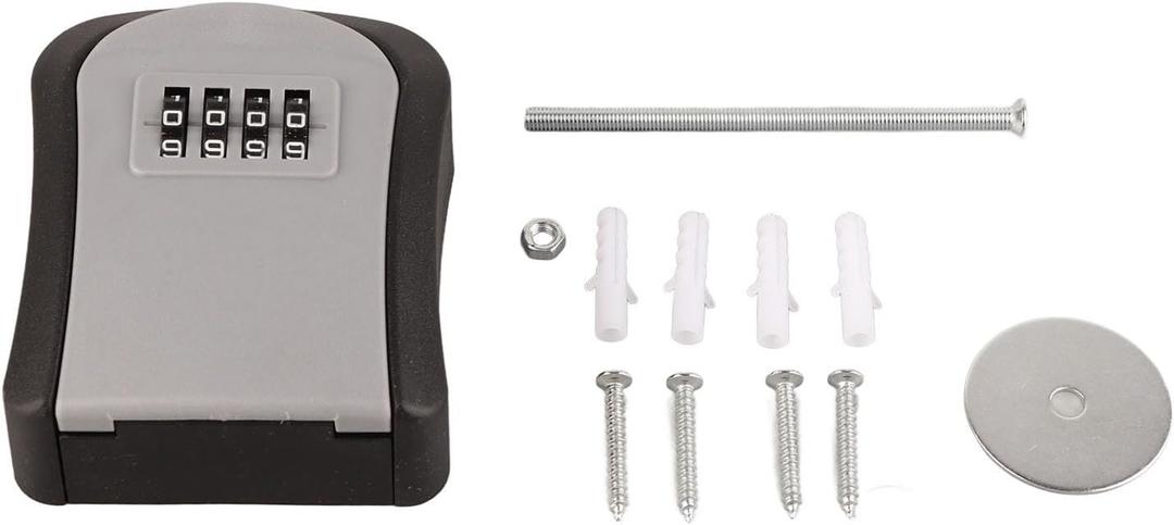 Key Lock Box Wall Mounted 4 Digit Combination Lockbox 5 Keys Portable Box for Security (Grey)