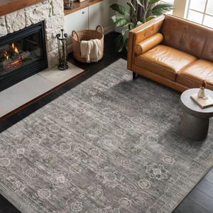 4x6 Rug for Living Room Bedroom, Grey Washable Throw Rugs, Vintage Retro Boho Area Rugs, Non Slip & Low Pile Accent Carpet for Indoor Dining Room, Kids Room and Office(Taupe/Grey 4x6ft)