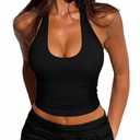 REORIA Women's Halter Backless Going Out Crop Top Sexy Y2K Slim fit Sleeveless Double Lined Tank Tops 2026 Summer Outfits Black X-Large