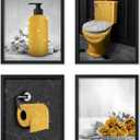 Poster Master 4-Piece Bathroom Accessories Poster - Gold Restroom Print - Trendy Art - Modern Art - Bathroom Wall Decoration - Guest Bath Decorations - Powder Room Wall Decor - 8x10 UNFRAMED Wall Art