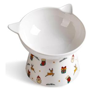 Ceramic Raised Cat Bowl Tilted Raised Cat Bowl Anti Vomit Cat Bowls for Indoor Cats Whisker Friendly Pet Feeder for Cats Puppies, Microwave and Dishwasher Safe 